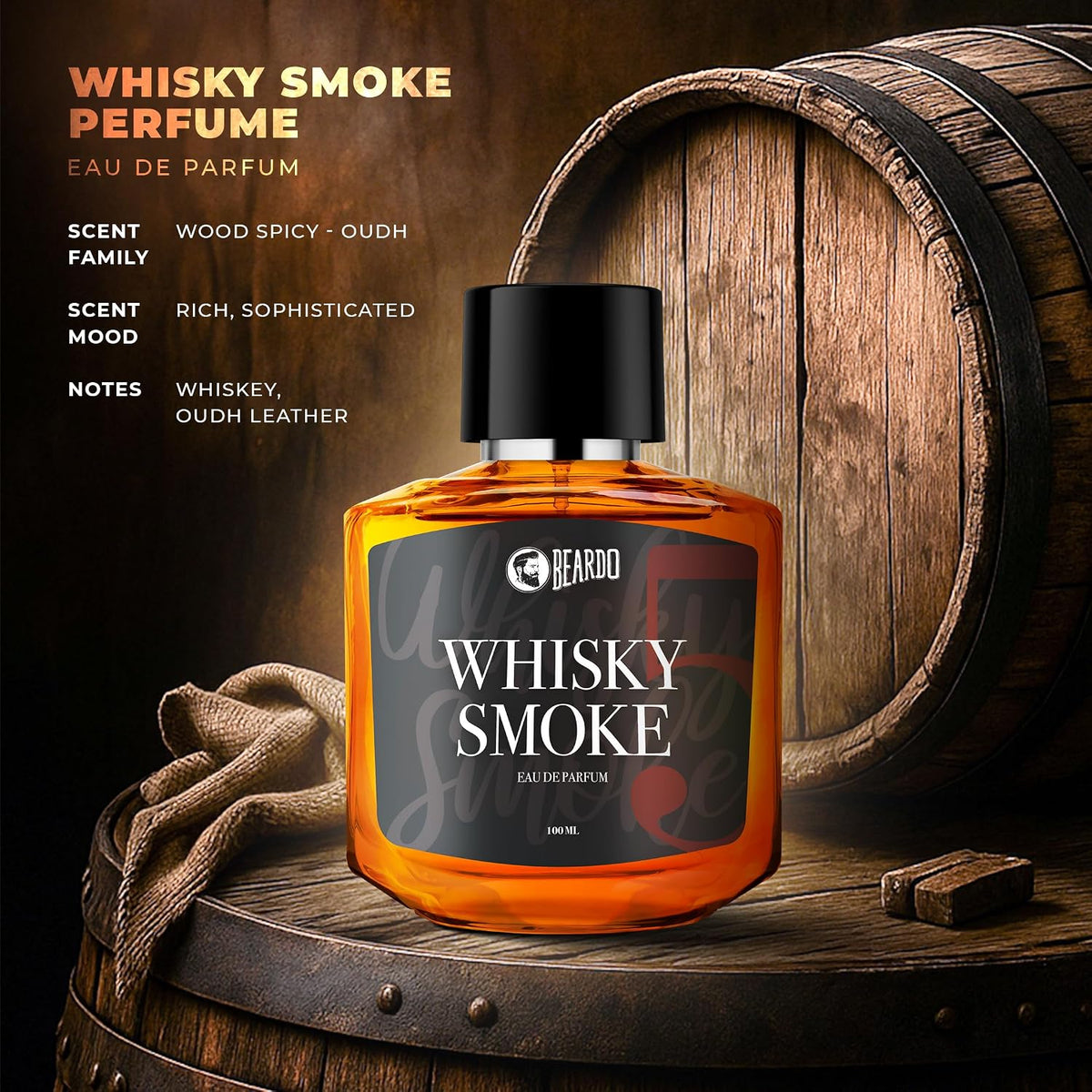 Beardo Whisky Smoke Eau De Parfum Men Spicy, Woody - Oudh Perfume For Men Long Lasting, Date Night Fragrance Body Spray For Men, 100ml 100 ml (Pack of 1) Whiske