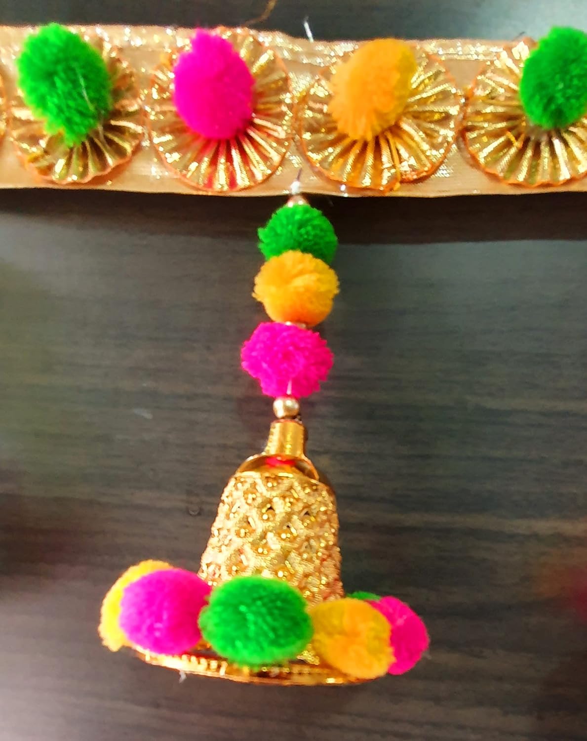 Smizzy 7 Golden Bells Bandarwal Torans for Entrance Door Latest | Pooja Room Decoration Items | Seemantham Decoration Backdrop Traditional | Diwali Home Decorat