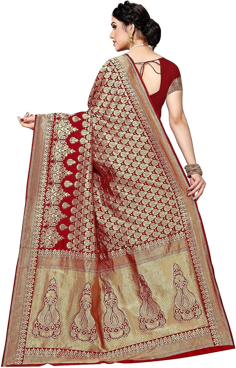 Yashika Banarasi Women's Kanjivaram Navy Silk Saree Red