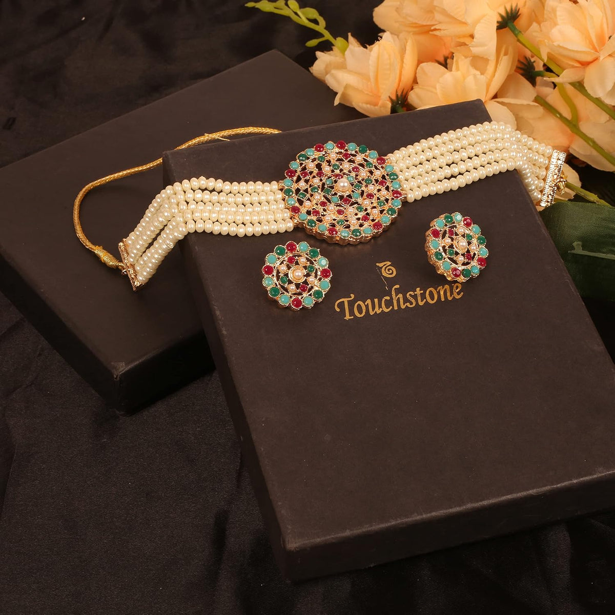 Touchstone "Padmavati Collection Indian Bollywood Traditional Rhinestones Grand Designer Jewelry Choker Necklace Set For Women. Multicolor