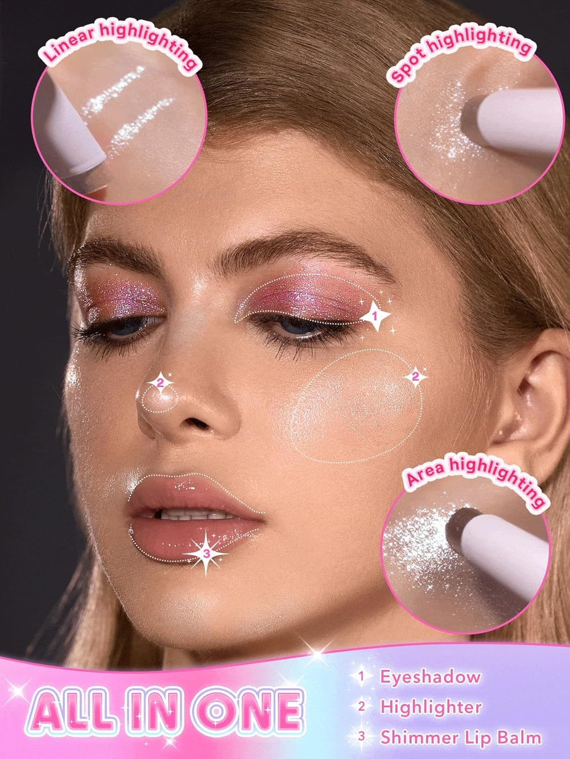 SHEGLAM Crystal Jelly Glaze Stick Eye Shadow Stick Eyeliner Brightener Pencil Crayon with Brush Easy to Blend Long Lasting Shimmer Eyeshadow-Violet Crush