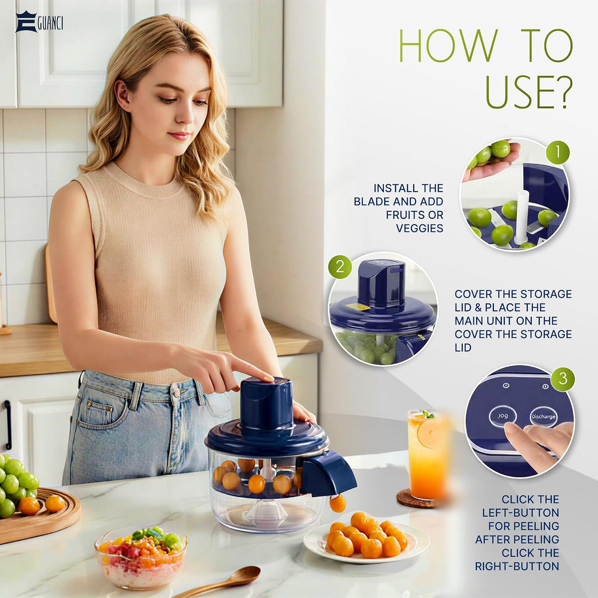GUANCI Electric Multipurpose Fruit & Vegetable Peeler Machine for Home Kitchen,Automatic Vegetable Peeling & Multifunctional for Potato, Apple, Pear, Carrot & M