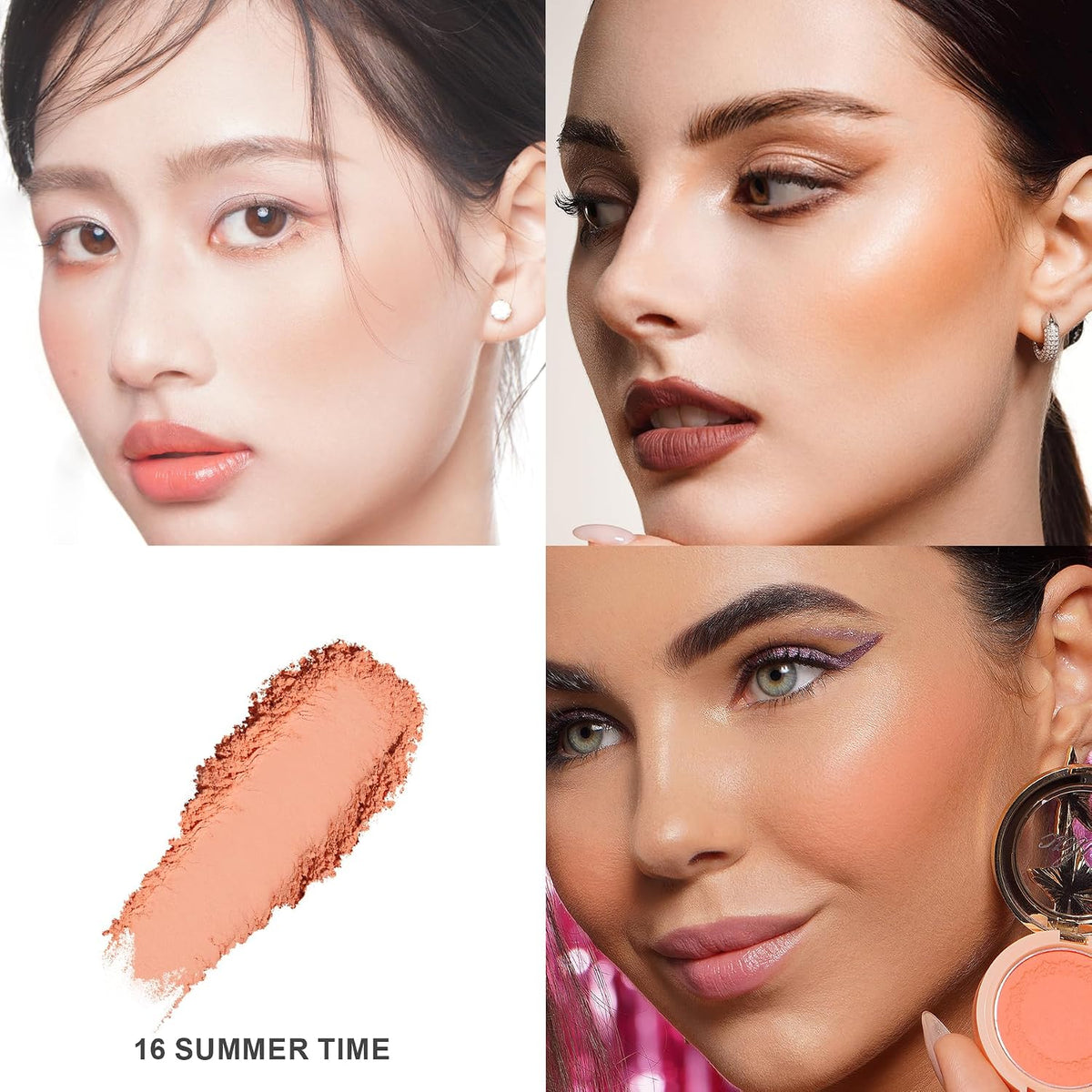 Oulac Peach Orange Blusher Make up Powders Light Skin |Pigmented Cream Blusher Face| Natural Matte Glow | Cruelty-Free Vegan | 4.8g (16) Summer Time SUMMER TIME
