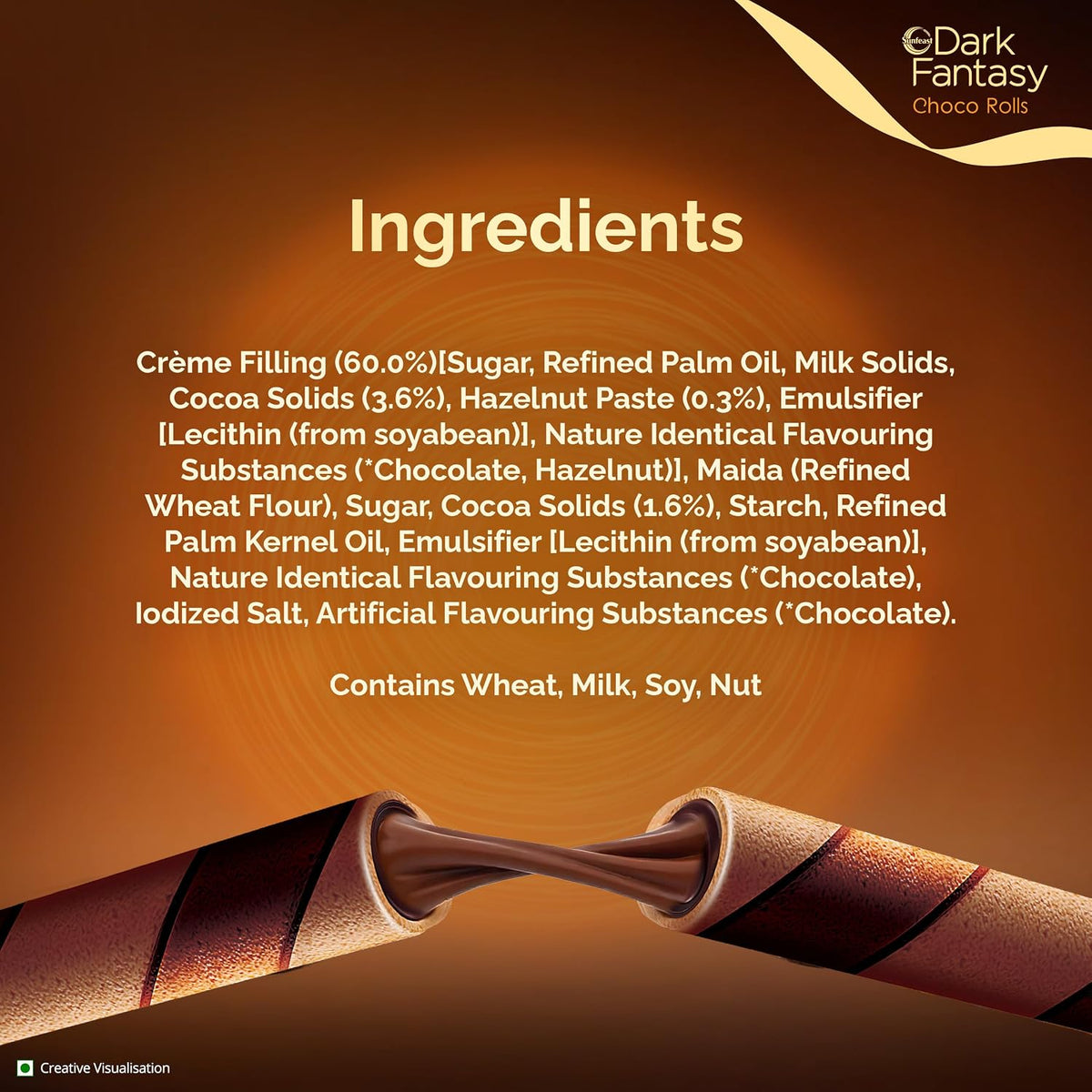 Sunfeast Dark Fantasy Rich Creme Filled Choco Wafer Roll, 180g