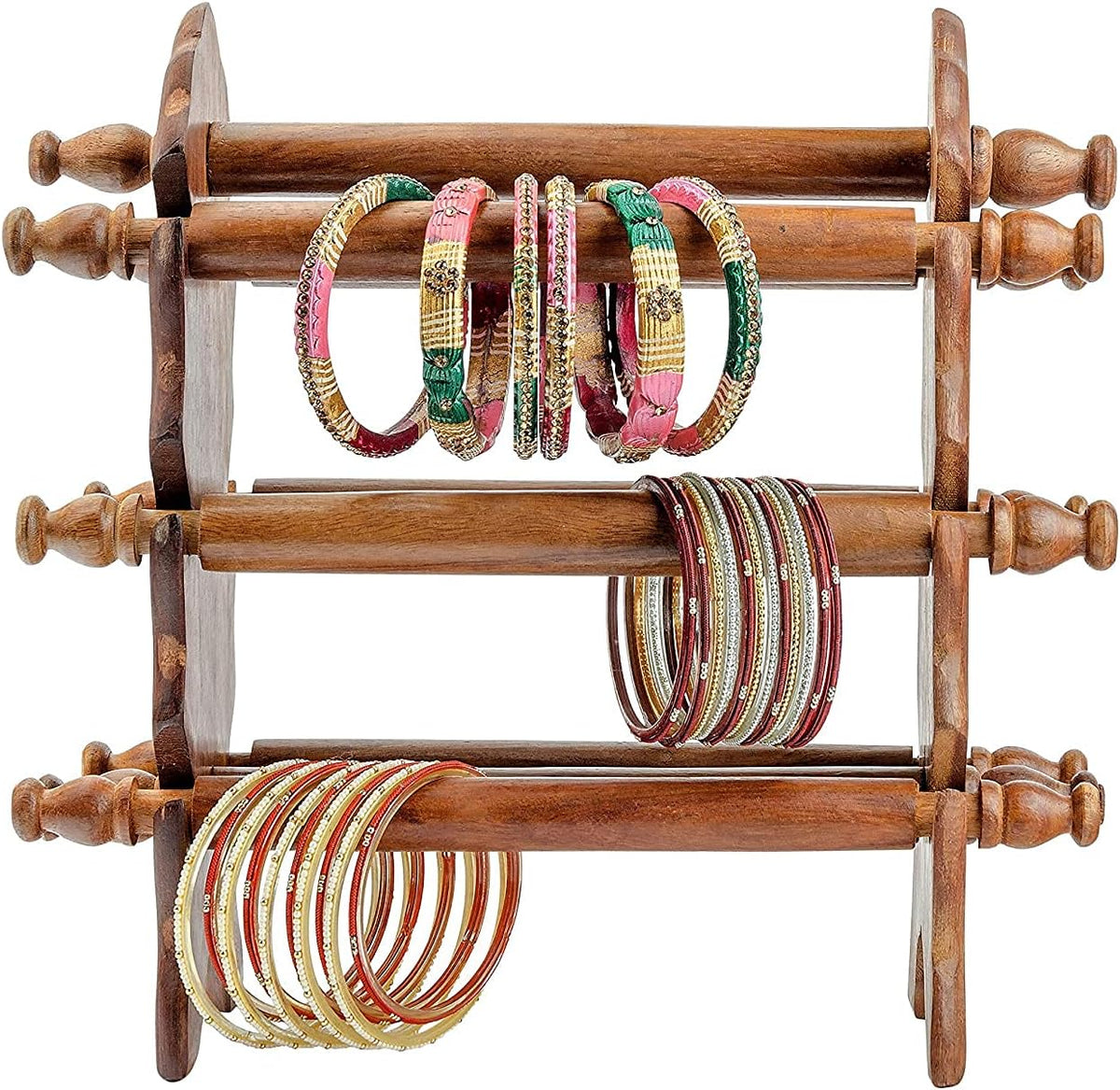 HusNain Wooden Sheesham Bangle Stand | Bangle organizer | Folding Chuddi Stand | Gift item for women | Bangle wardrobe Bangle Jewelry Holder Stand Display Organ