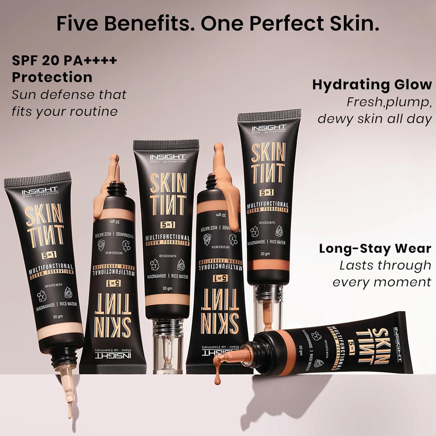 INSIGHT Skin Tint 5-in-1 Serum Foundation (30g) | SPF 20 PA++++ | Lightweight, Hydrating & Brightening with Niacinamide & Rice Water | Primer, Moisturizer & Sunscreen in One | For All Skin Types - Shade: Chai & Chill