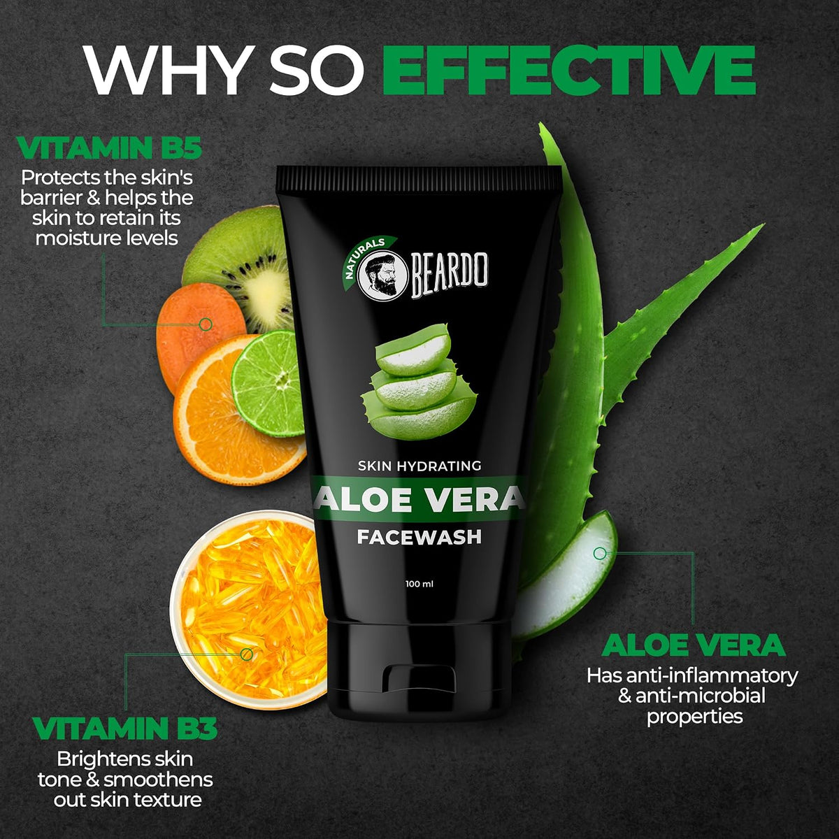 Beardo Aloevera Face Wash for Men, 100ml | For Skin Hydration and Soft Skin | Removes excess oil | Cleans and hydrates skin | Soothes & heals | For Dry Skin