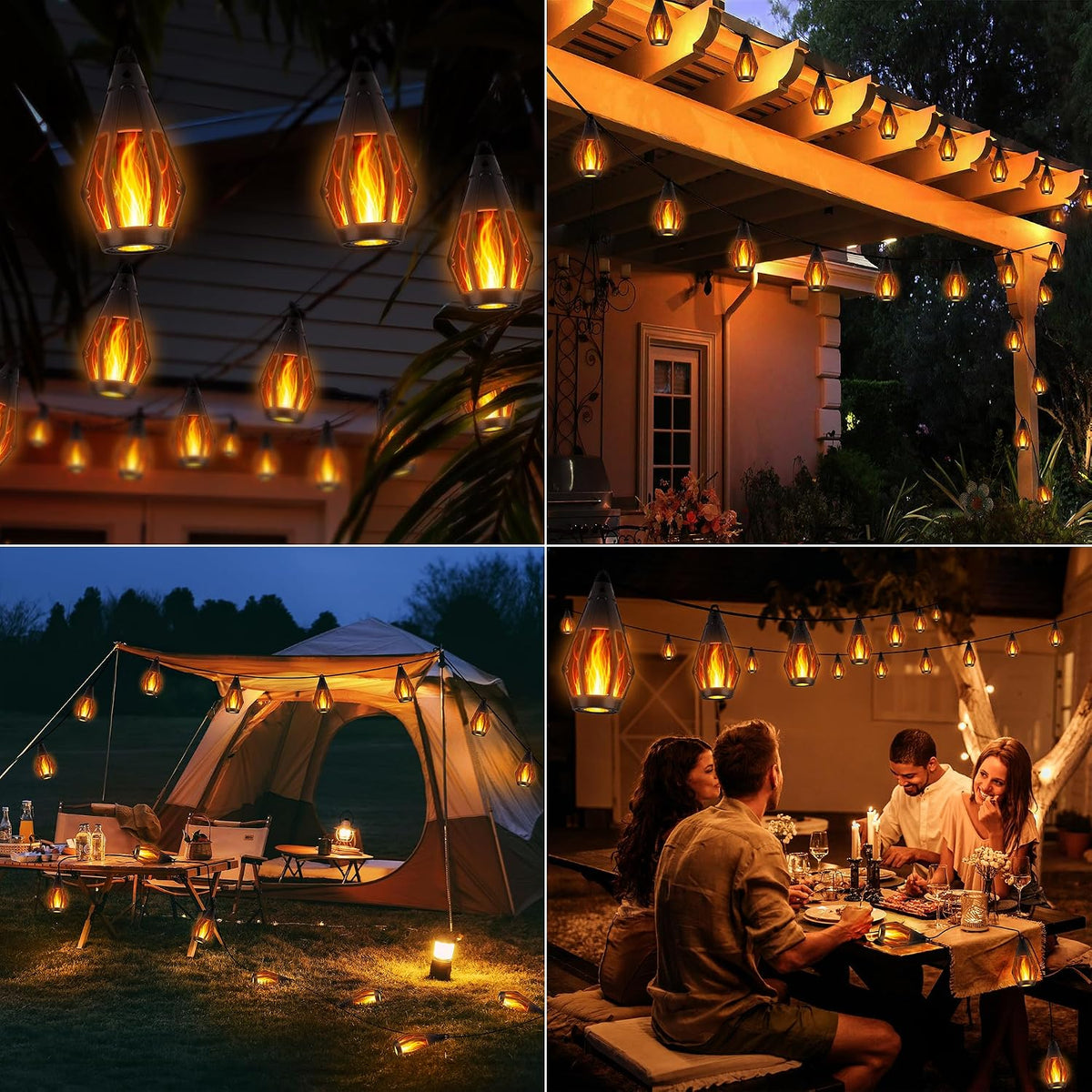iBaycon Solar Halloween Lights, 27Ft 10 LED Bulbs Flickering Flame String Light, Outdoor Waterproof Solar Flame Lights for Garden Yard Patio Halloween Decoratio