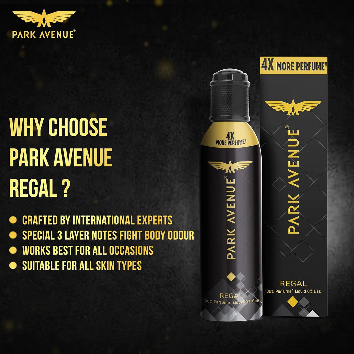 Park Avenue Men Regal No Gas Premium Perfume Long Lasting Citrus Fragrance Spray 130Ml (Pack Of 2), Pack Of 1