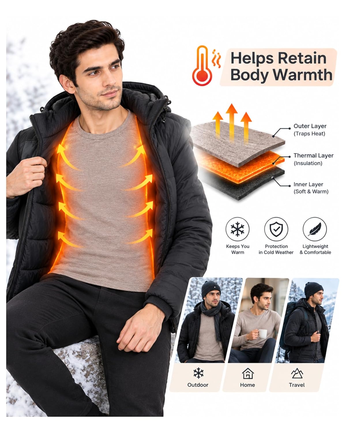 Men's Thermal Top Pack of 3 | Round Neck Full Sleeve Thermal Innerwear for Men | Warm, Soft & Comfortable Winter Wear | Regular Fit (Size-S) 34