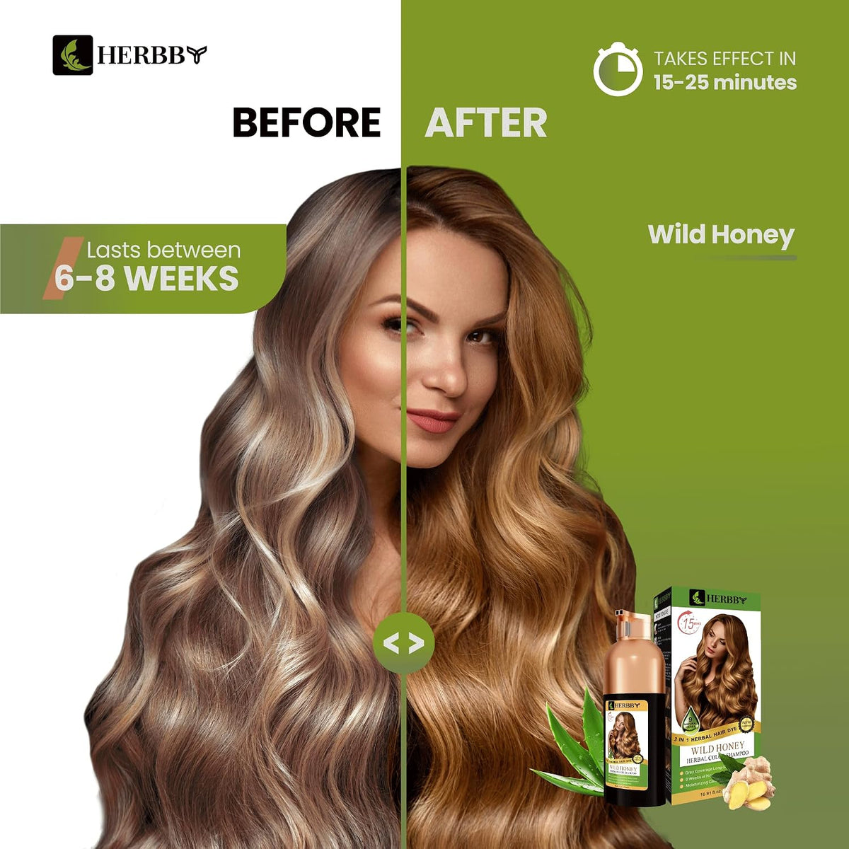 HERBBY Hair Color Shampoo for Gray Hair Coverage&Color Transform with 9 Herbal Extracts –Long Lasting(6-8 Weeks),Shiny,Evenly Colored,Instant Hair Dye Shampoo&C