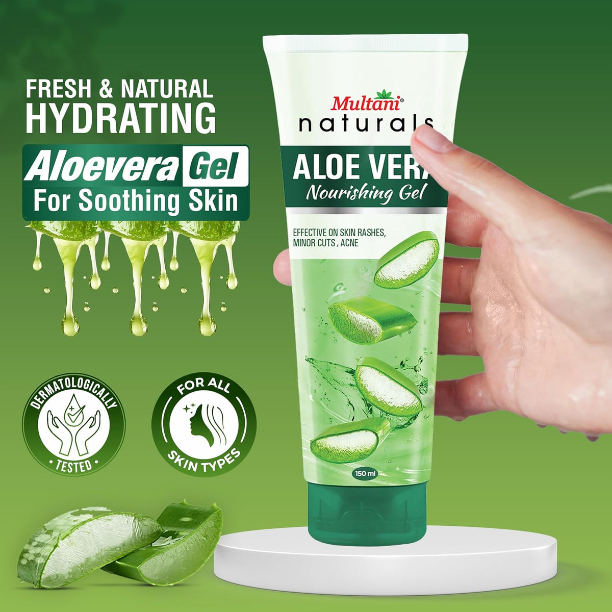 Multani Naturals Aloe Vera Nourising Gel (150ml) For Face & Hair | Hydrating, Moisturizing, Soothing Skin | Multipurpose Gel | Paraben Free 150 ml