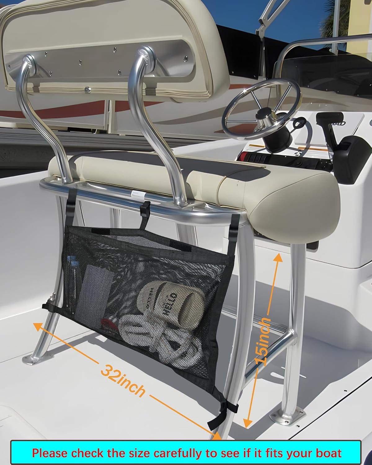 PLOZANO Boat Storage Bag with 3 Divisions Storage, Adjustable Boat Organizer, Mesh Boat Tackle Life Jacket Storage Bag for Boat Suspended Bag, Net Holder for Bo