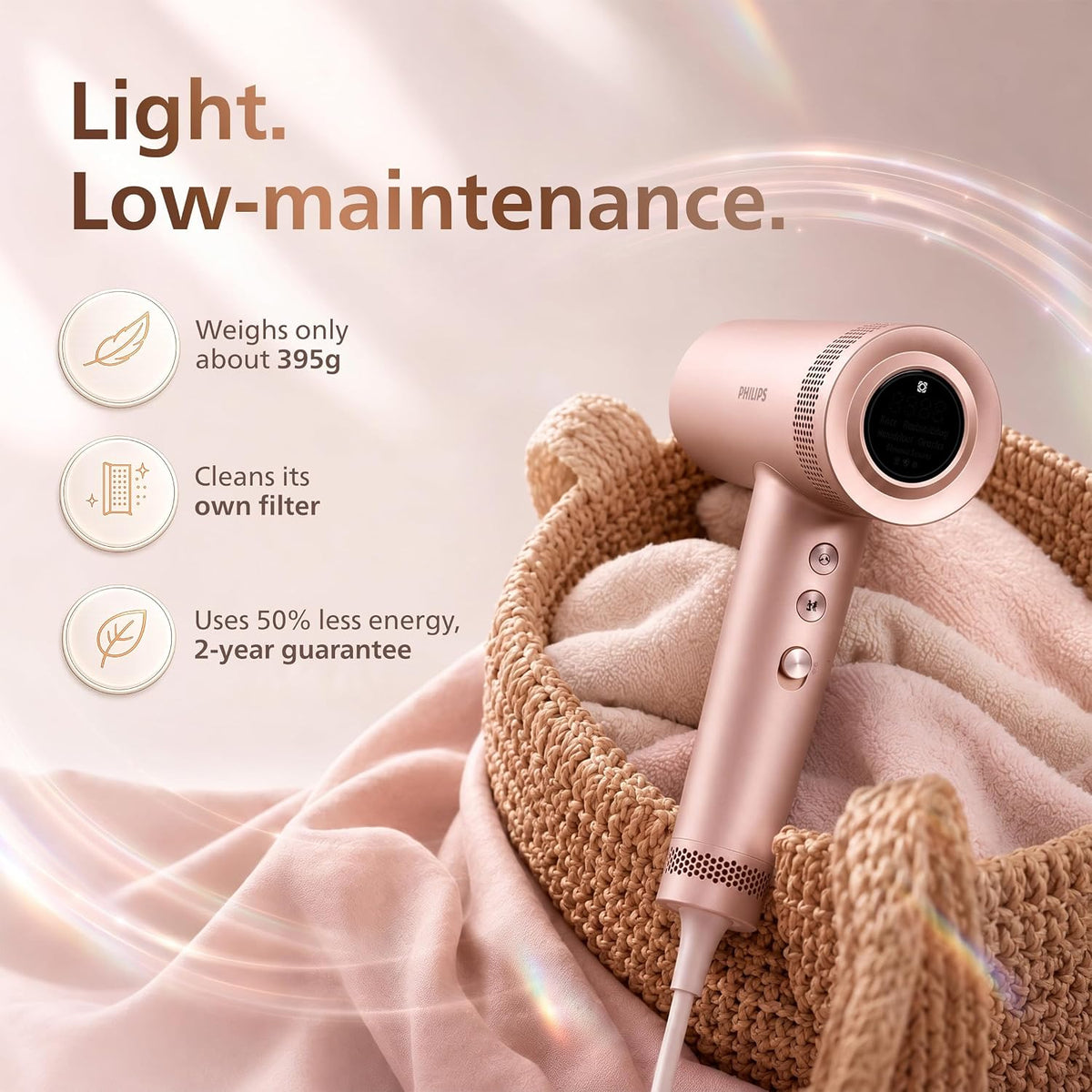 Philips Hydrating Hair Dryer | Water ions maintain 100% Hair strength | Mositure Rich Shine & Frizz Reduction | ThermoShield Sensors for customized drying | Pow