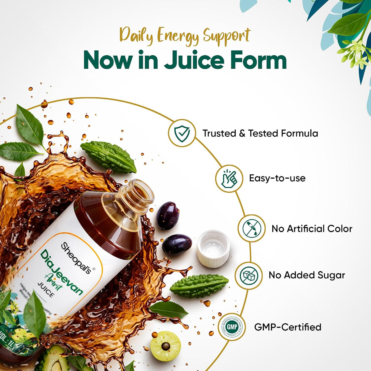 Sheopal's DiaJeevan Amrit Juice 1L | Ayurvedic Herbal Wellness Juice | Karela, Jamun, Amla & Gurmar + 7 Ayurvedic Herbs | Traditional Health Tonic – 1L pack of