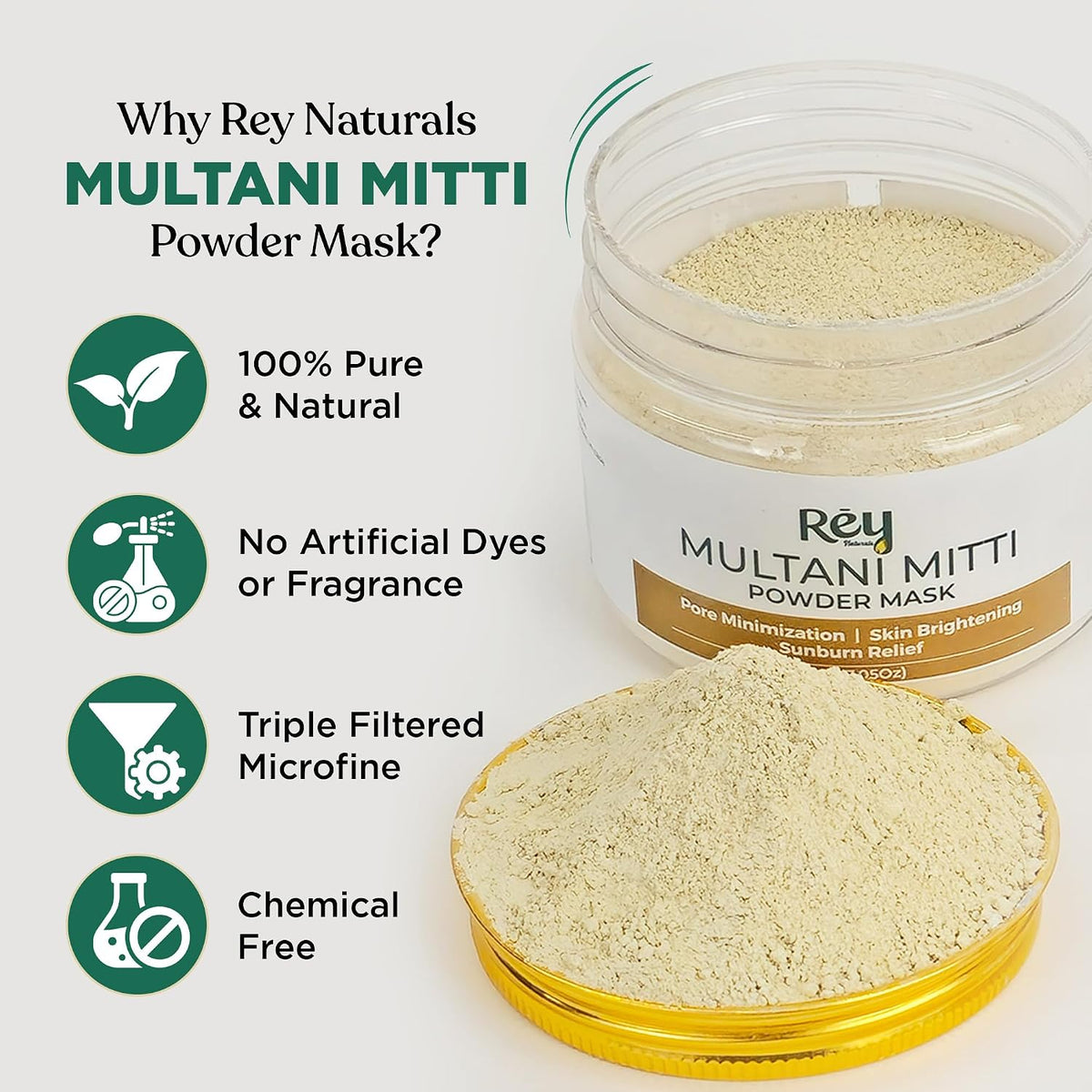 Rey Naturals Multani Mitti For Face - 200gm | Multani Mitti Powder For Face & Hair | Multani Mitti Face Mask For Pore Minimization | Detan Pack For Tan Removal