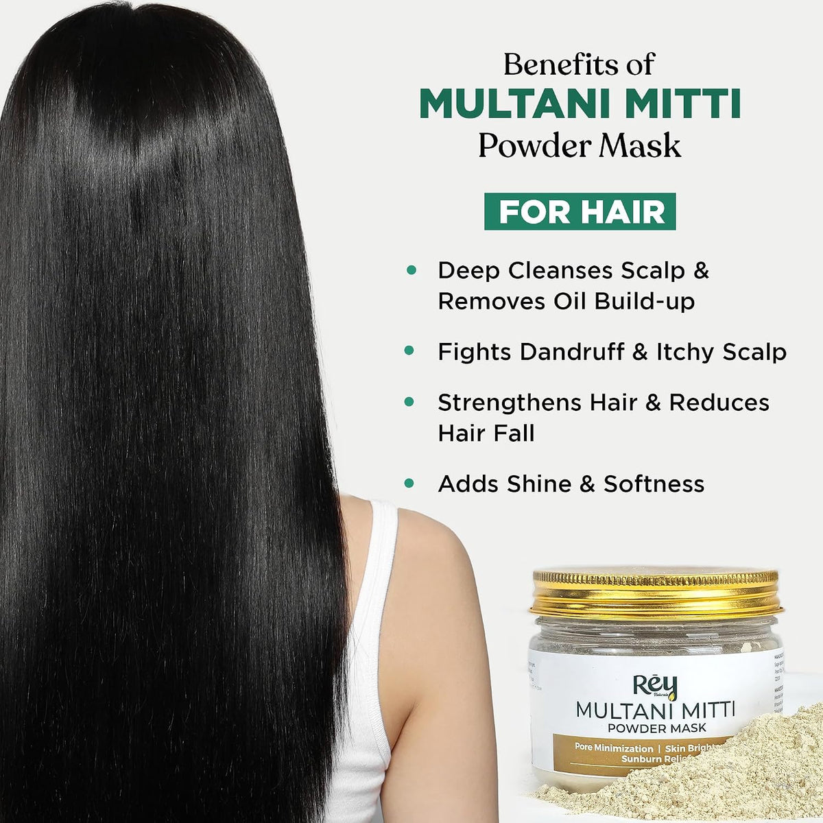Rey Naturals Multani Mitti For Face - 200gm | Multani Mitti Powder For Face & Hair | Multani Mitti Face Mask For Pore Minimization | Detan Pack For Tan Removal