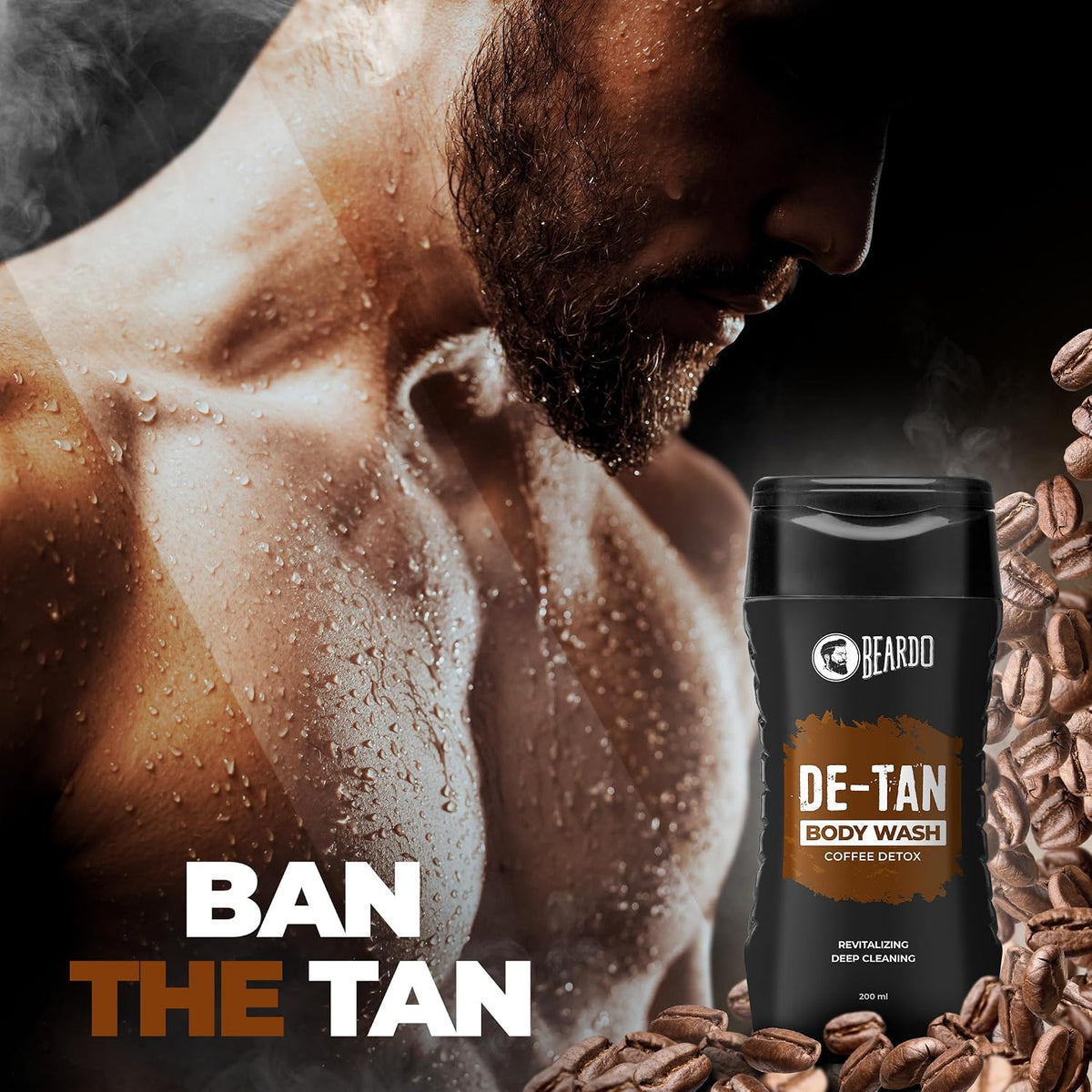 Beardo De-Tan Body Wash for Men, 200ml | Tan Removal and Caffeine Body Wash | Detan With Coffee & Aloe Extracts | For Body & Face | Refreshing Fragrance Bodywas