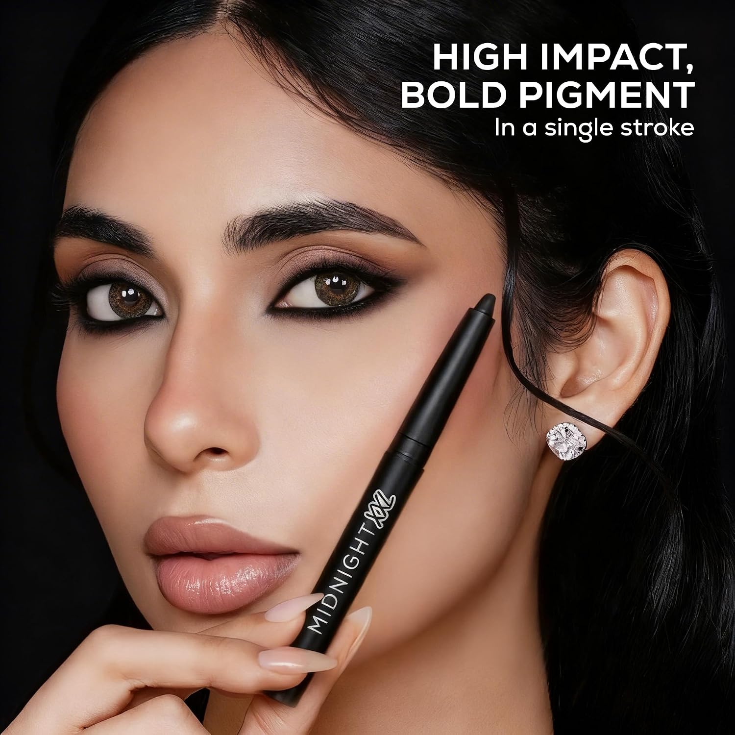 RENEE Midnight XXL Kajal | Black Kohl Pencil with Built-in Sharpener | Waterproof, Smudge-proof, 24Hr Long-Lasting | Ultra-Rich Pigment, Smooth Glide | 1.5g