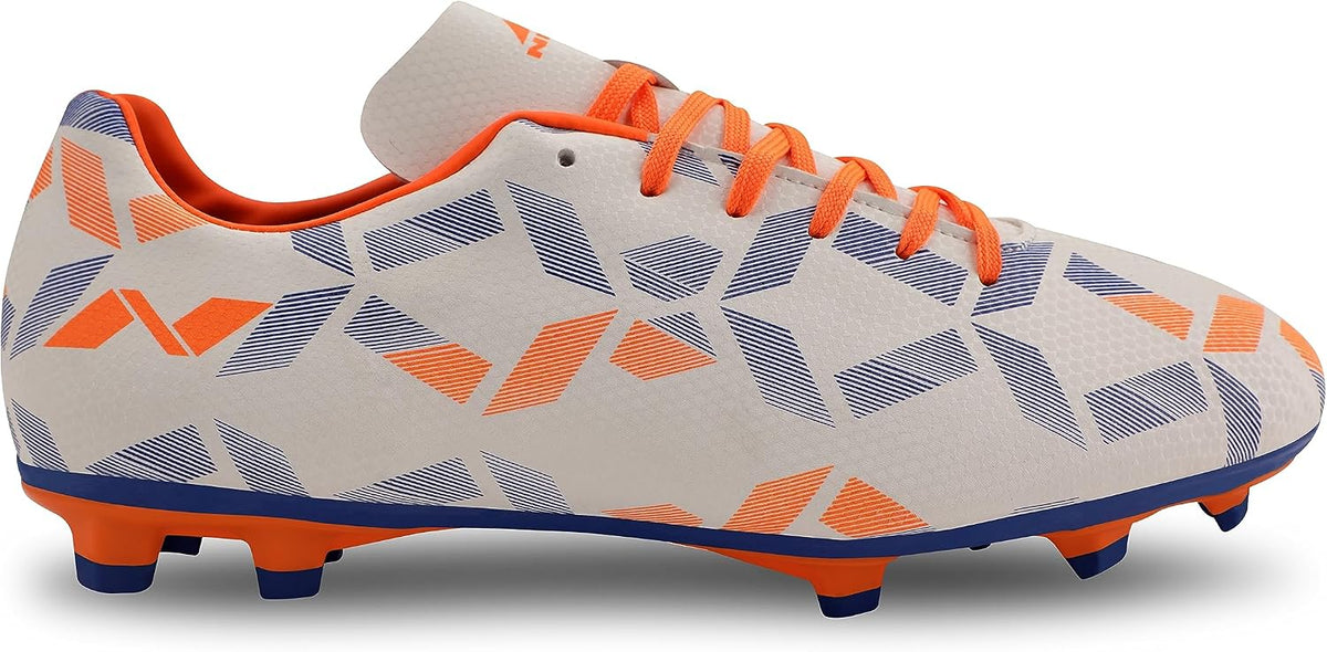 Nivia Cpolar Football Stud Shoe for Men/Sports and Soccer Shoe/Comfortable and Lightweight White/Orange 8 UK