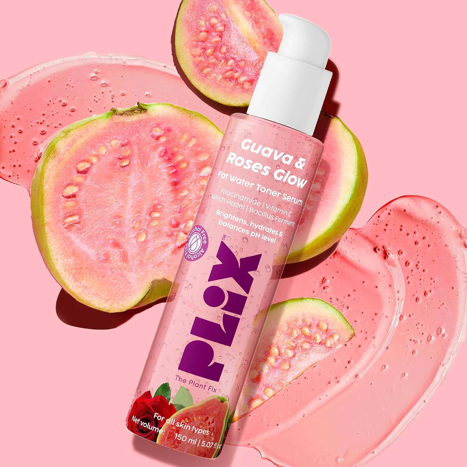 PLIX - THE PLANT FIX Guava & Roses Glow Fat Water Toner Serum | 2-in-1 Toner serum | Fades Blemishes, Tightens & Cleanses Pores | Soothes Redness & Irritated Skin | 150ml