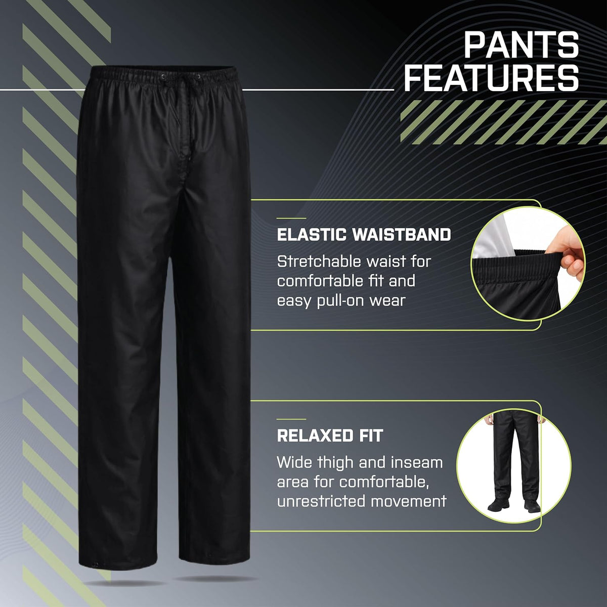 Robustt Premium Rain Pants | Black | XL-XXL | Unisex Waterproof Rain Pants For Men & Women | Elastic Stretchable Waistband | Relaxed Fit| Waterproof Rain Trouse