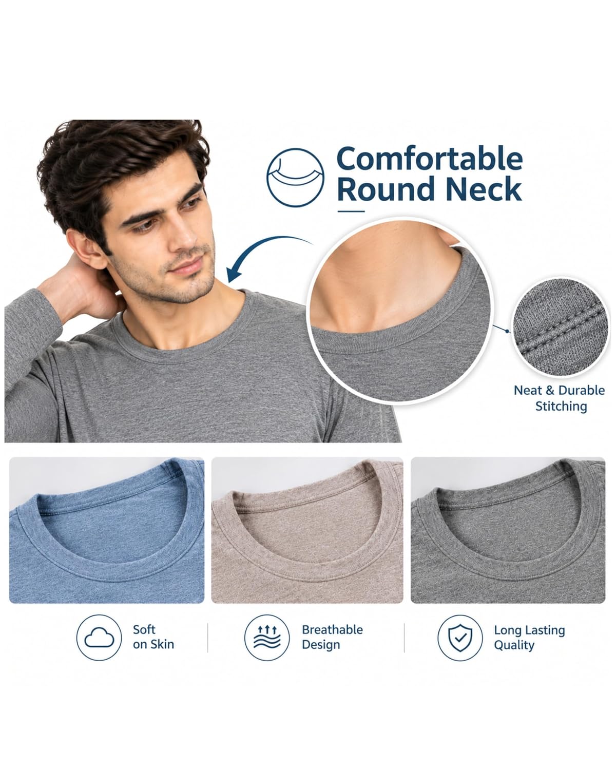 Men's Thermal Top Pack of 3 | Round Neck Full Sleeve Thermal Innerwear for Men | Warm, Soft & Comfortable Winter Wear | Regular Fit (Size-S) 34