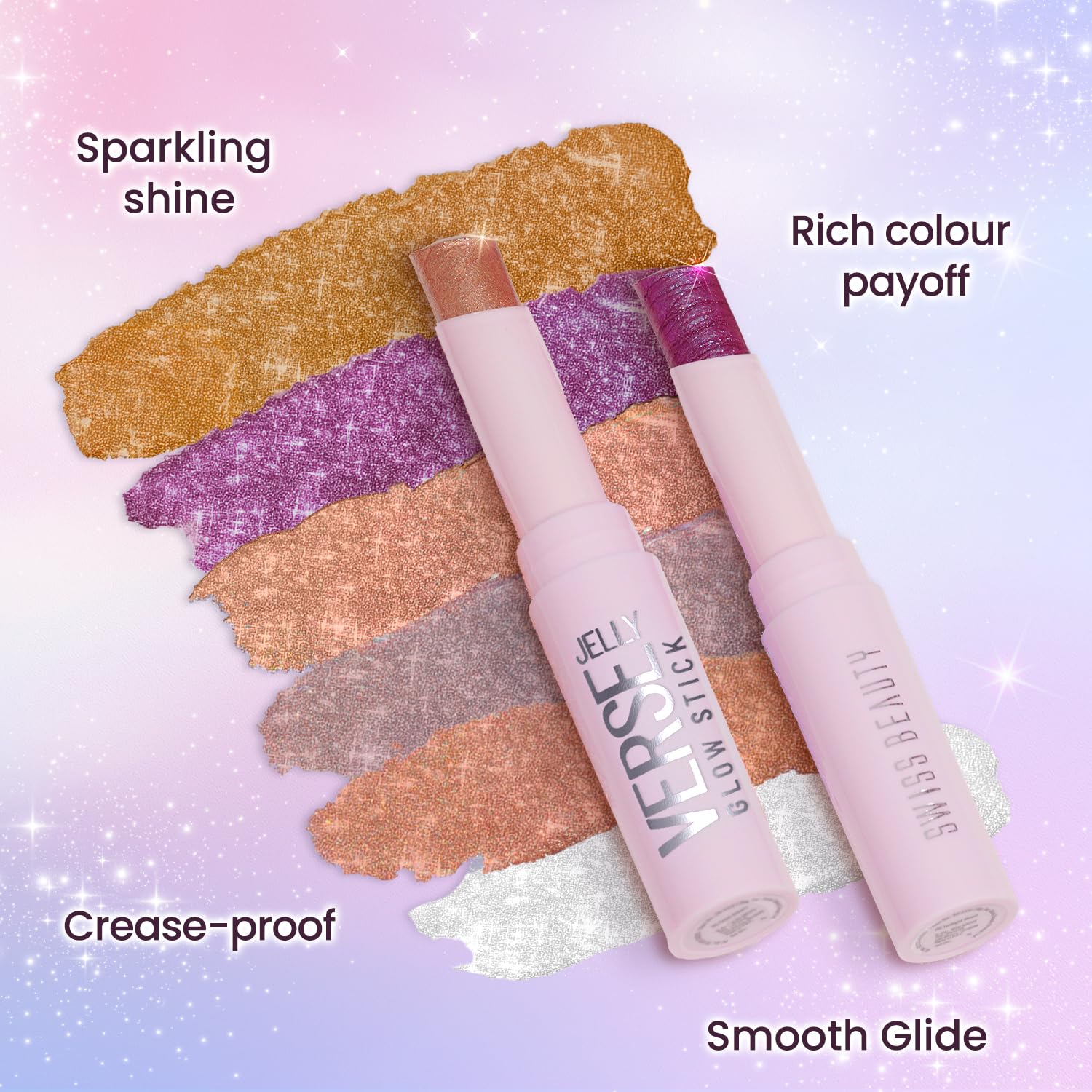 Swiss Beauty Jelly Verse Eyeshadow Glow Stick | Rich Colour Payoff | Crease-Proof | Sparkling Shine | 6 Stellar Shades | Shade- 1. Star Shower, 3g