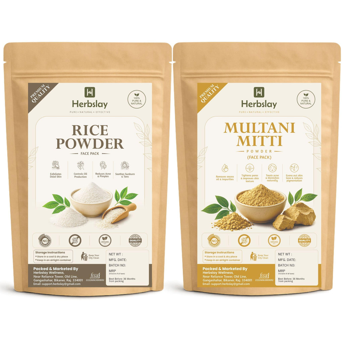 Multani Mitti Powder & Rice Powder Combo for Face Pack | Natural Skin Care Powder | Deep Cleansing & Brightening