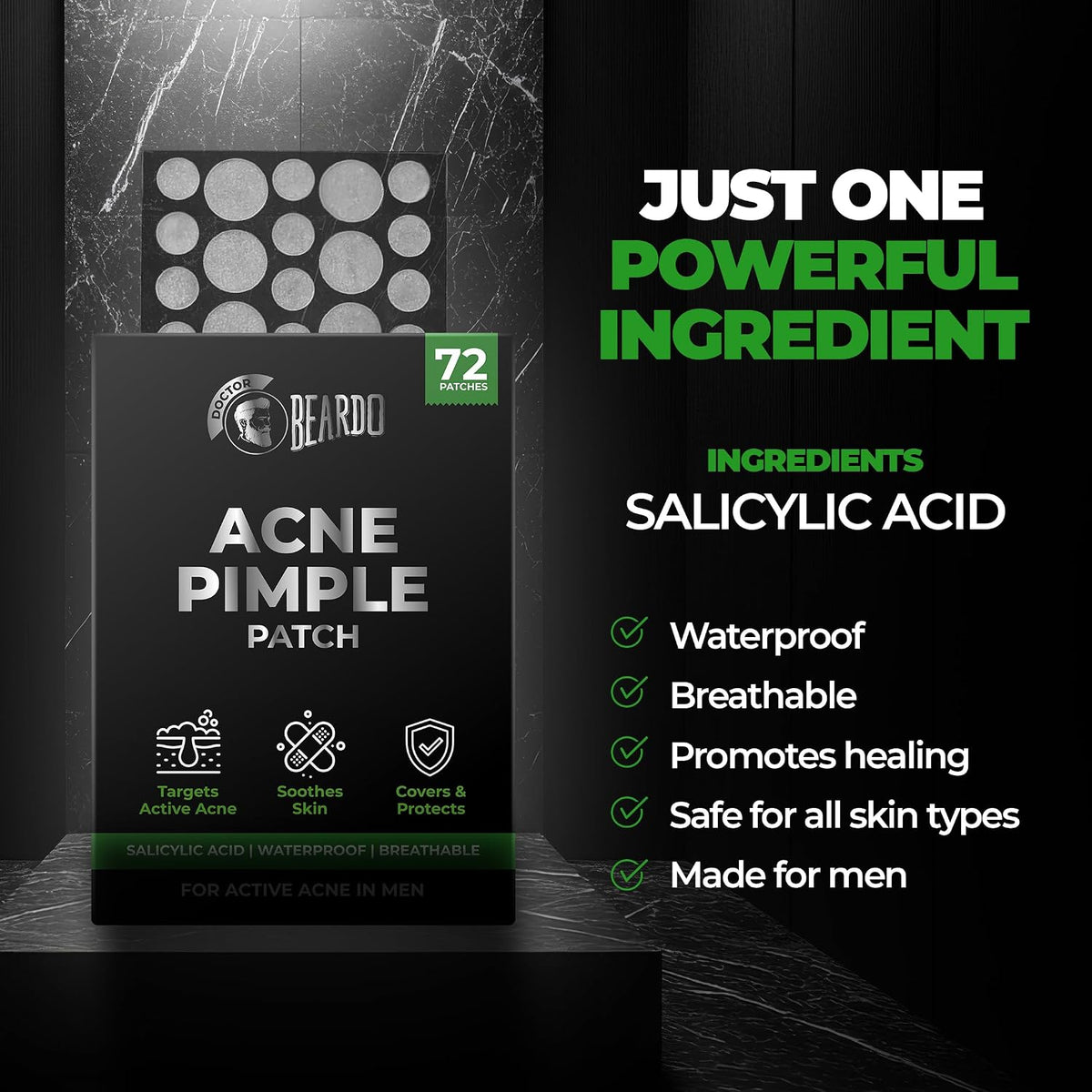 Beardo Acne Pimple Patch for Face with Salicylic Acid (72 dots) | Waterproof Patches for Active Acne | Absorbs Pimple Overnight and Reduces Excess Oil | Pimple