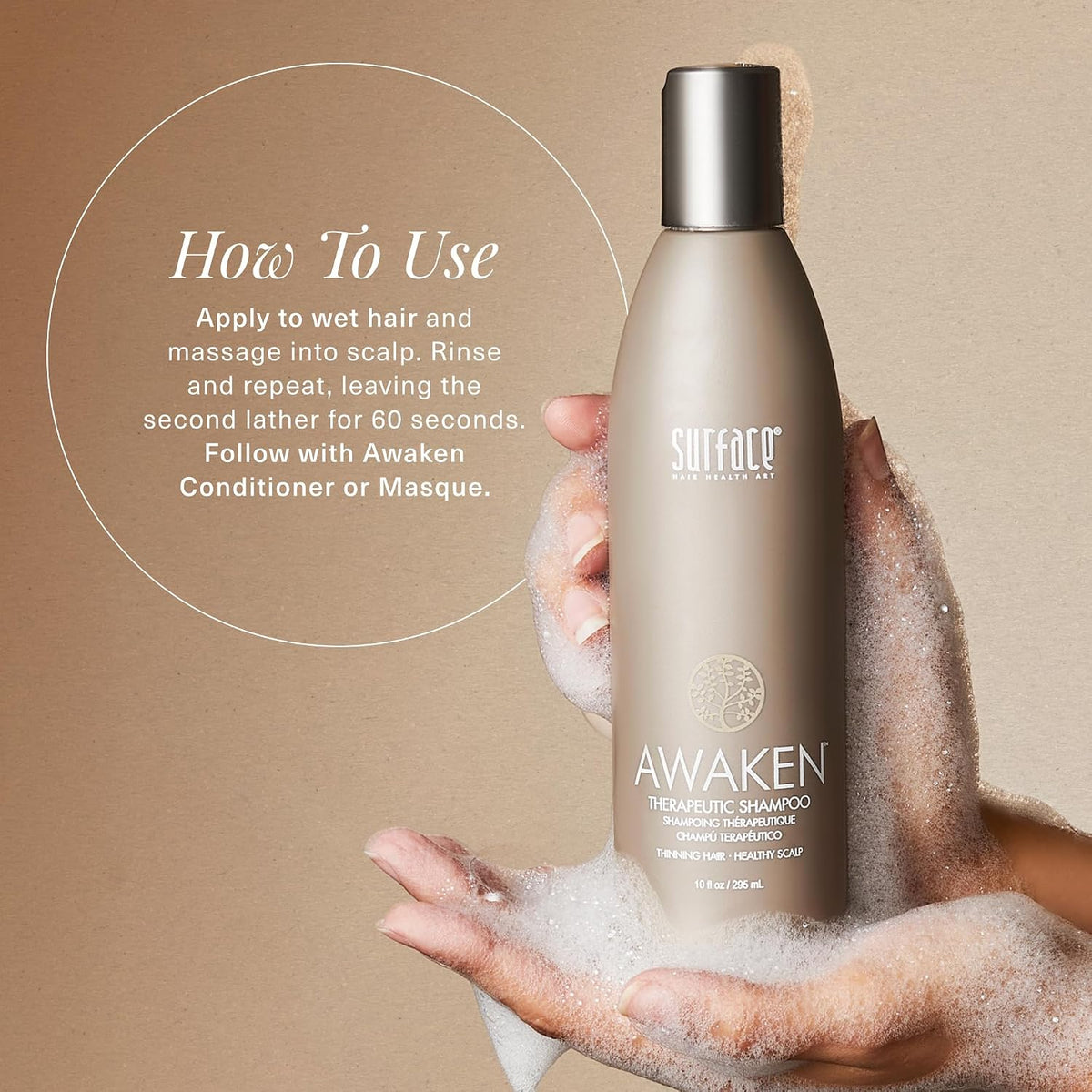 Surface Hair - Awaken Therapeutic Shampoo – Natural Ingredients for Thinning Hair and a Healthy Scalp 10 Fl Oz (Pack of 1)