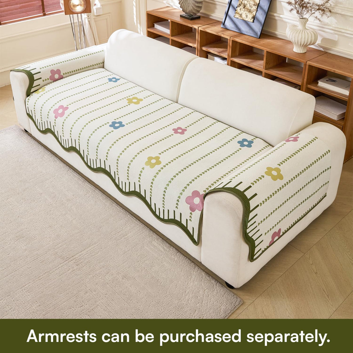 House of Quirk ‘Loom Stripe Series’ Chenille Couch Cover – Curved Edge Quilted Non-Slip Washable Sofa Slipcover, Soft Durable Furniture Protector (Two Seater, B