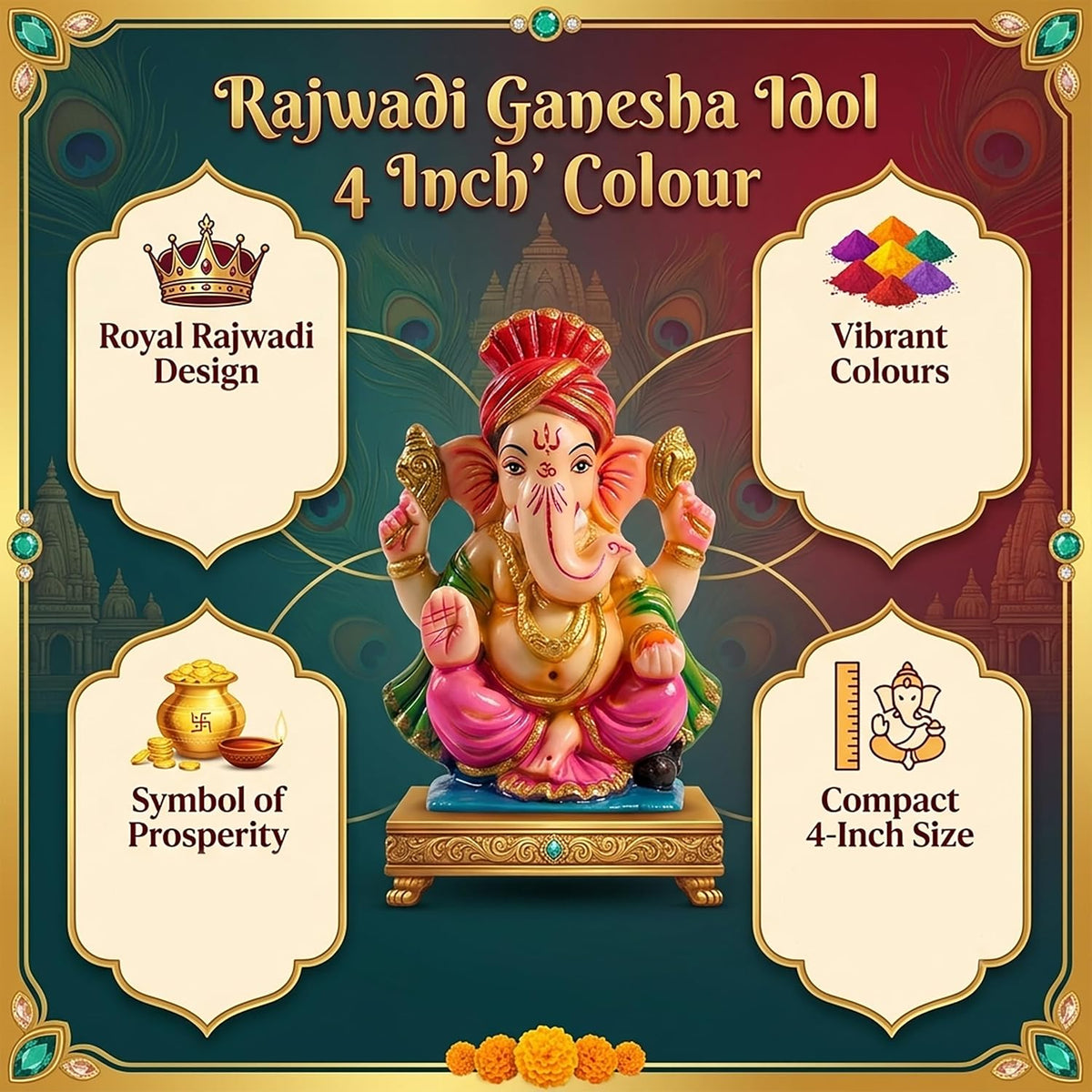 RAJWADI Ganesha Idol 4" Colour