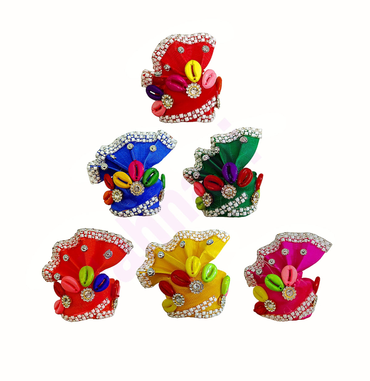 Jahnavi® Laddu Gopal Poshak/Dress Premium Pagdi/Mukut Shringar (Pack of 6) (Ladoo Gopal Accessories) (Multicolour 01, 0 no.) 0 no. Multicolour 01