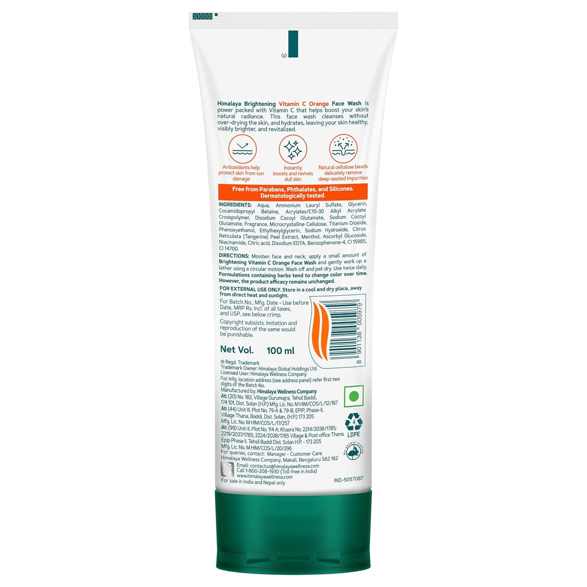 Himalaya Brightening Vitamin C Orange Face Wash | Vitamin C & Niacinamide | Brightness for Youthful Radiant Skin | Soap Free | Dermatologically Tested | 100ml 1