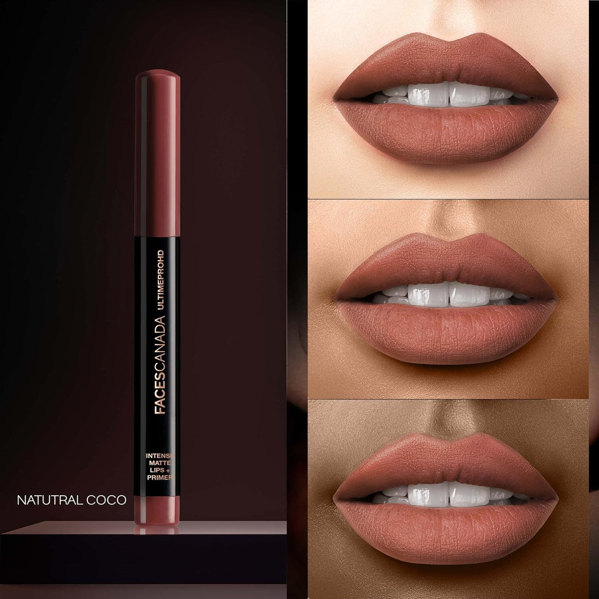 FACES CANADA Ultime Pro HD Intense Matte Lipstick + Primer - Natural Coco (Brown), 1.4g | 9HR Long Stay | Flawless HD Matte Finish | Intense Color | Lightweight