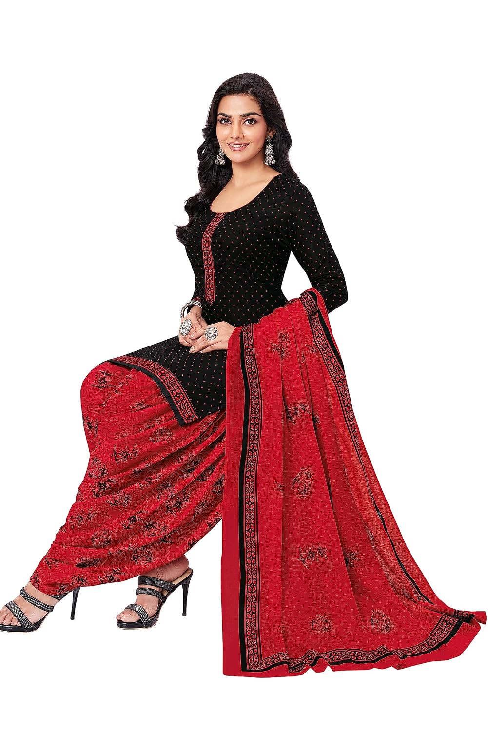 Miraan Cotton Printed Readymade Salwar Suit For Women (BANDCOLOR1711) S Black
