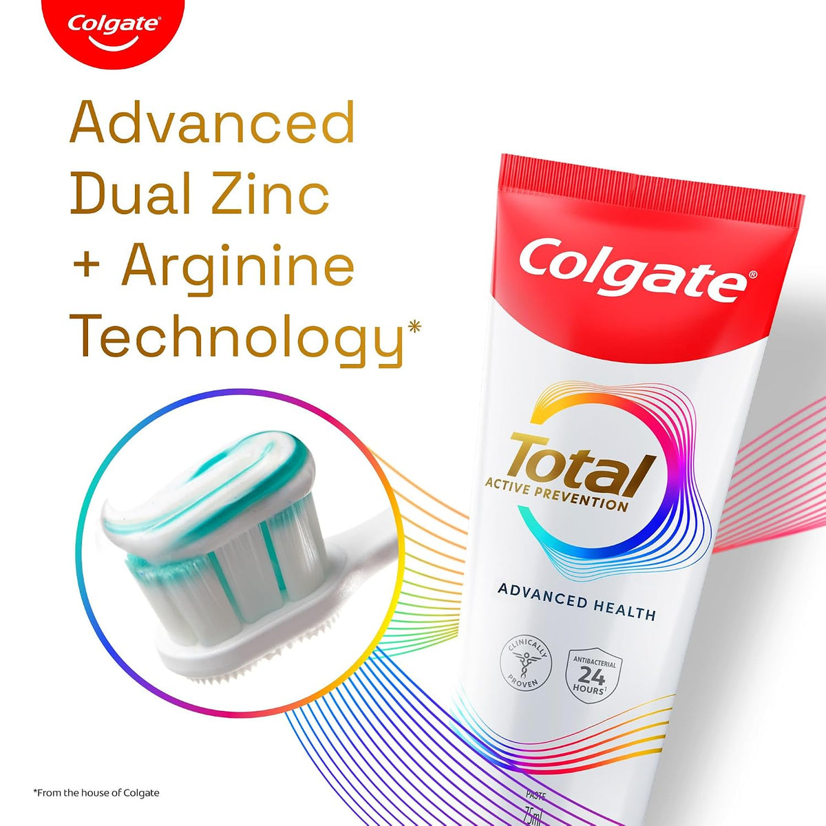 Colgate Total 300gm (2 x 150gm) Advanced Health Anti-Germ Toothpaste with Toothbrush, Tooth Paste with 12-Hour Anti-Germ & Enamel Protection, Whole Mouth Health