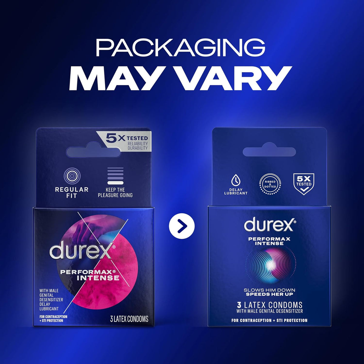 Durex Performax Intense Lubricated Ribbed Dotted Premium Condoms, 3 ct