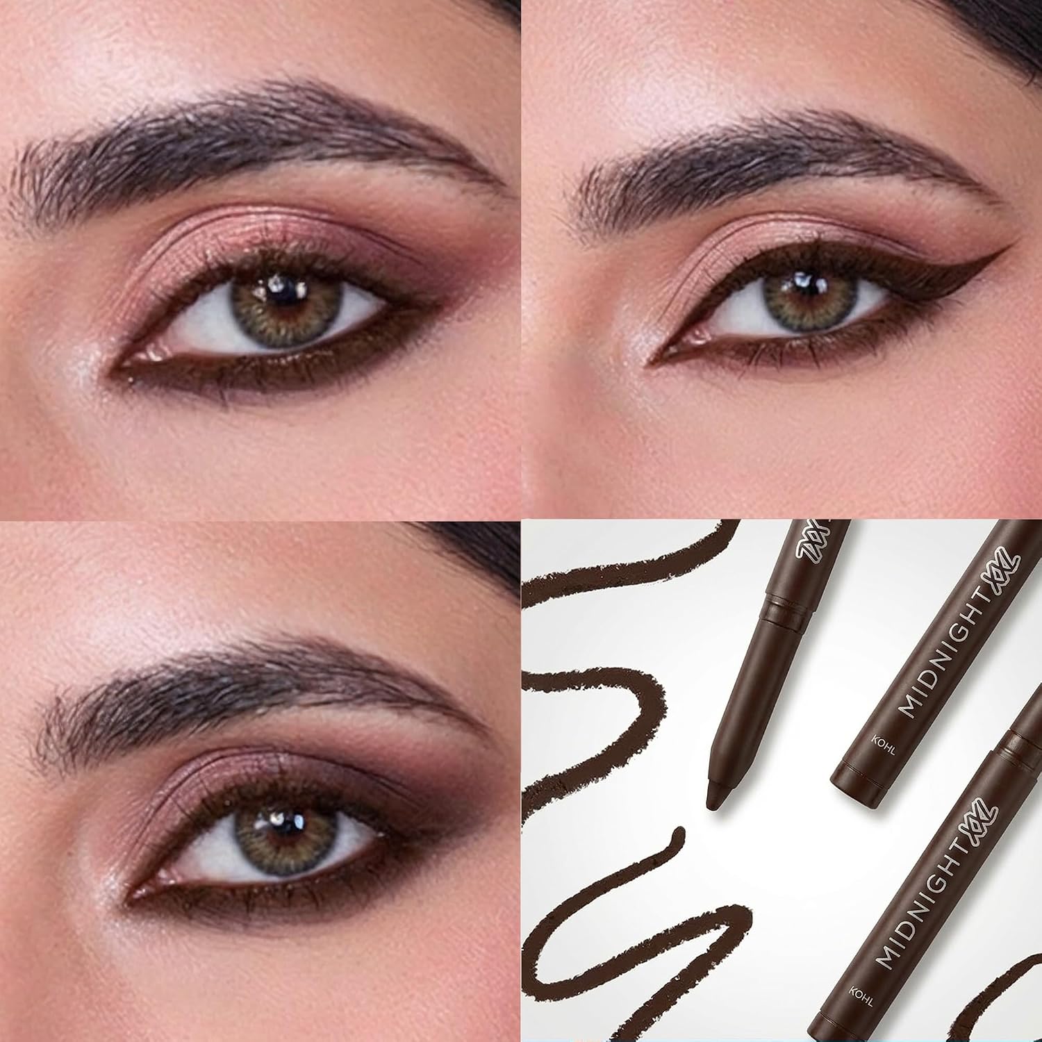 RENEE Midnight XXL Kajal | Brown Kohl Pencil with Built-in Sharpener | Waterproof, Smudge-proof, 24Hr Long-Lasting | Ultra-Rich Pigment, Smooth Glide | 1.5g
