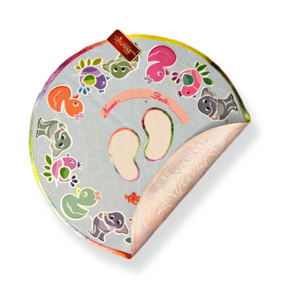 Cotton Kanku Pagla as Ritual to Swaagat welome Born baby at home first time Take Baby footPrints Name Date Printed Design Asan Rumal With Bag (Round)