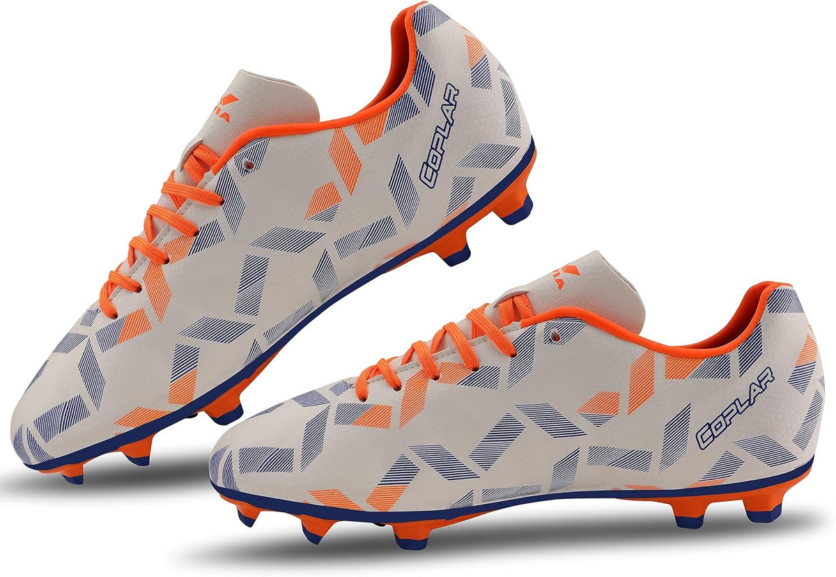 Nivia Cpolar Football Stud Shoe for Men/Sports and Soccer Shoe/Comfortable and Lightweight White/Orange 8 UK