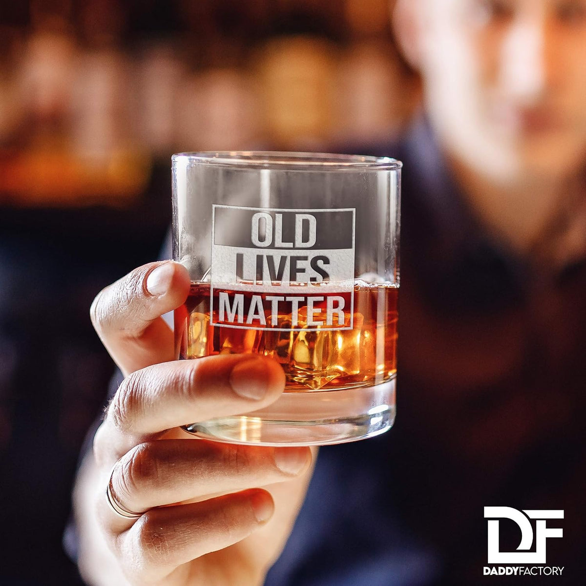 Old Lives Matter Whiskey Glass Cup - Funny Birthday Gift For Dad, Grandpa, Old Man - Gag Gift, 10.25 oz Laser Engraved Lowball Rocks Glass Retirement Gift Old F