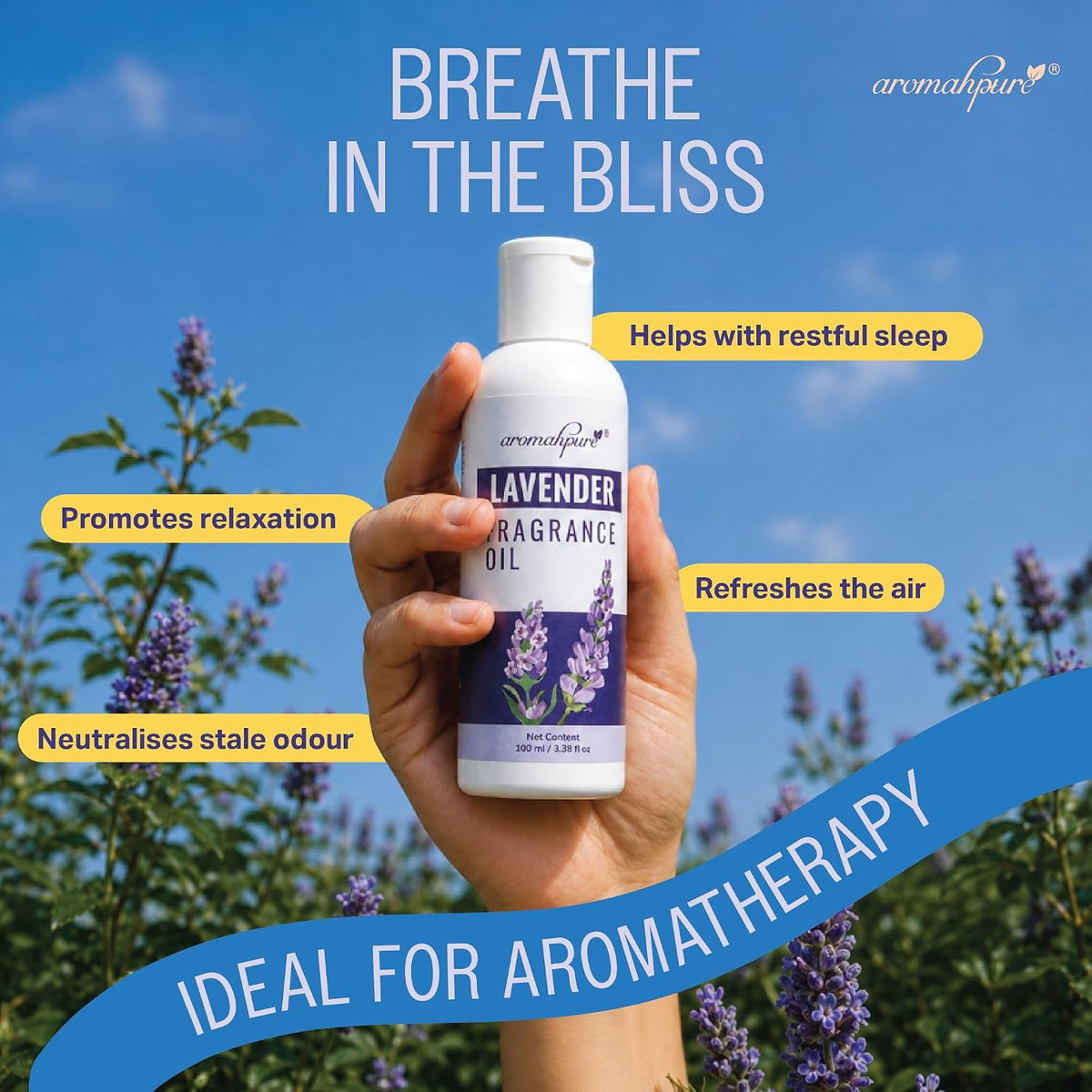 Aromahpure Lavender Aroma Oil | 100ml Undiluted & Natural | Long-Lasting Scent for Aromatherapy, Candle & Soap Making, Diffusers, Room Freshener, Humidifier, Ba