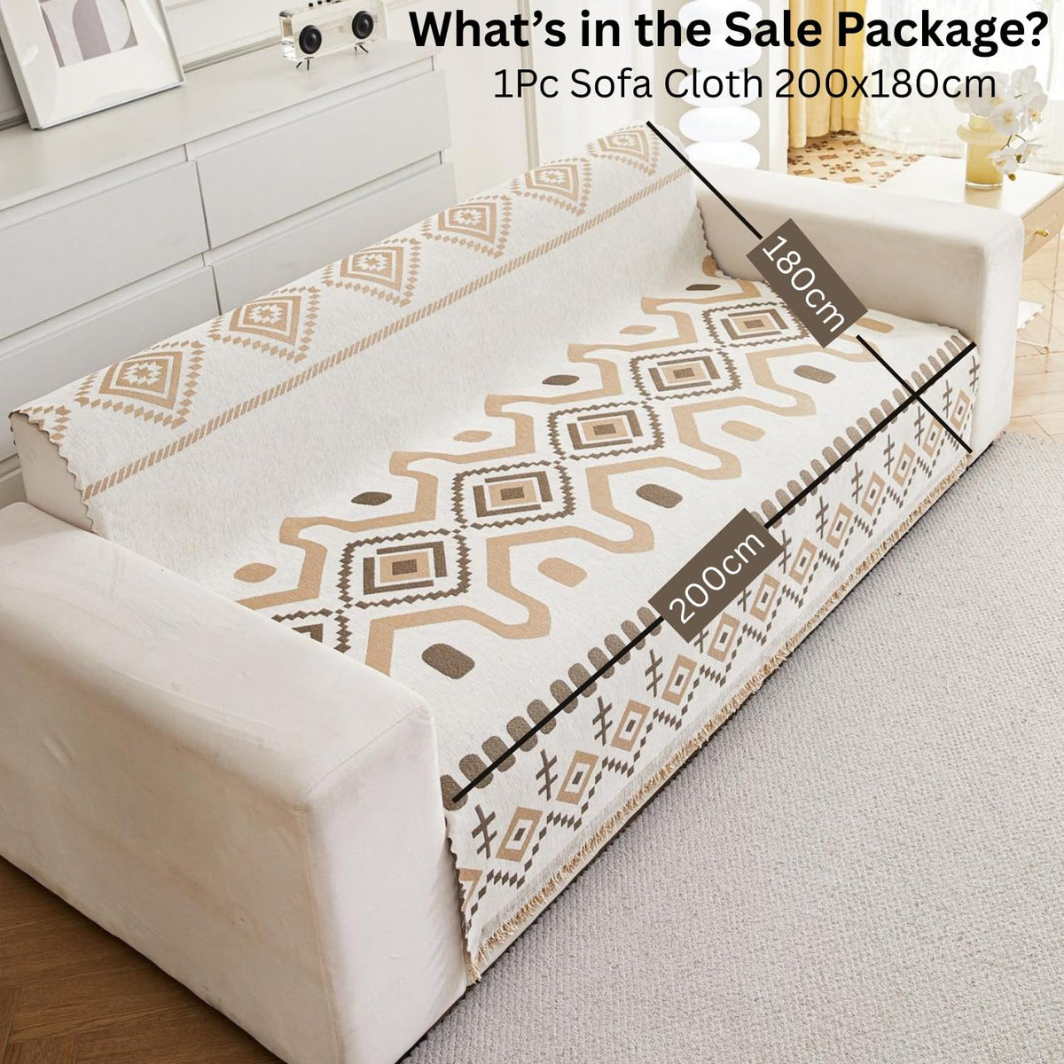 HOMETHREADS Chenille Bohemian Boho Style Sofa Cover | Thick & Soft Luxury Slipcover | Protective, Washable & Stylish Couch Cover for Living Room Décor. (Bohemia