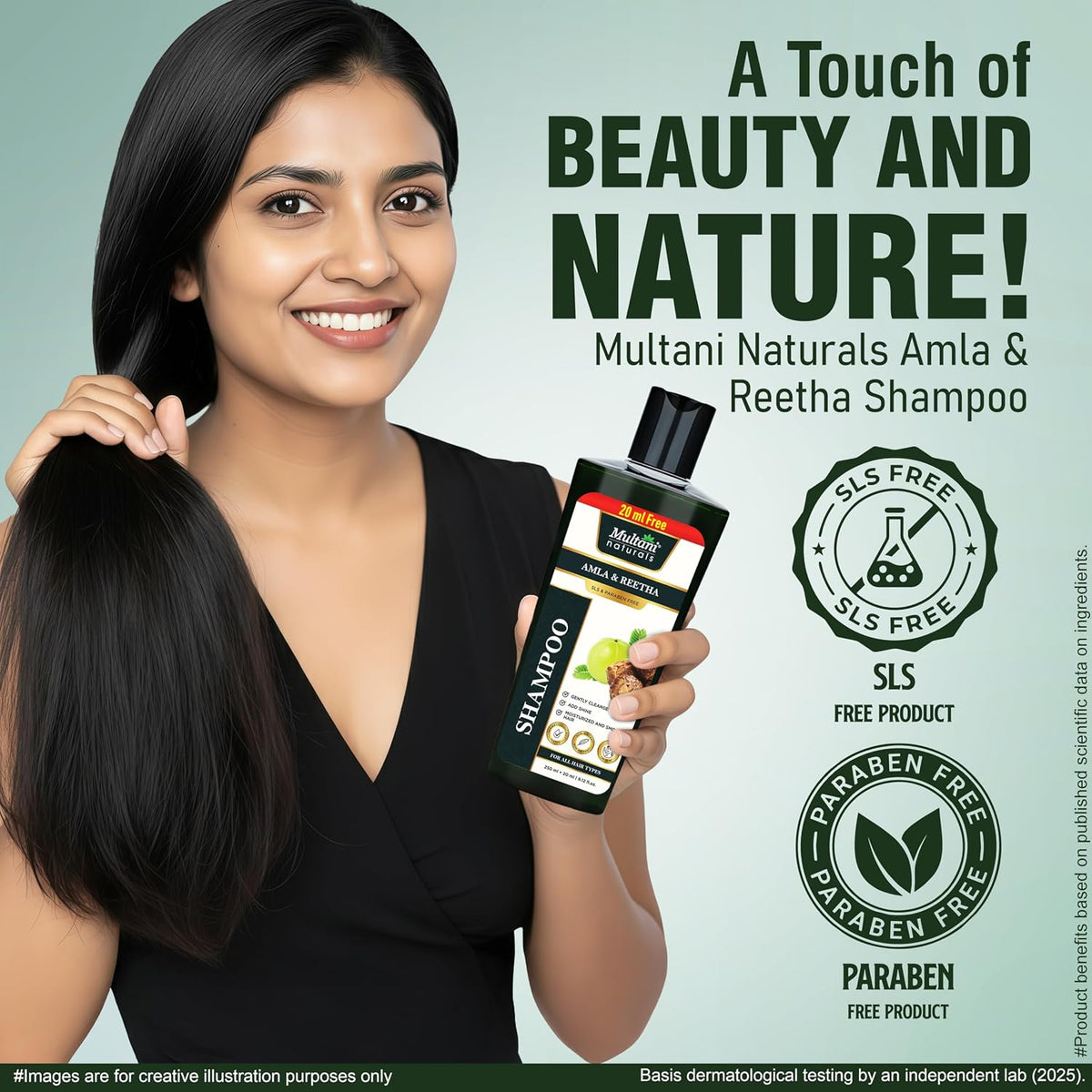Multani Natural Amla & Reetha Hair Shampoo (270 ml) | Anti-Hair Fall Ayurvedic Shampoo | Dermatologically Tested | Suitable for All Hair Amla & Reetha 270 ml (P