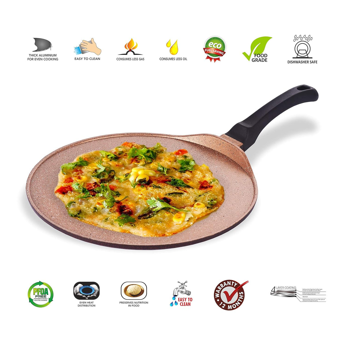Sumeet Granite Finish NonStick Die Cast 4mm Thick Dosa Tawa - 30.5 cm (Peach Color) 30.51cm