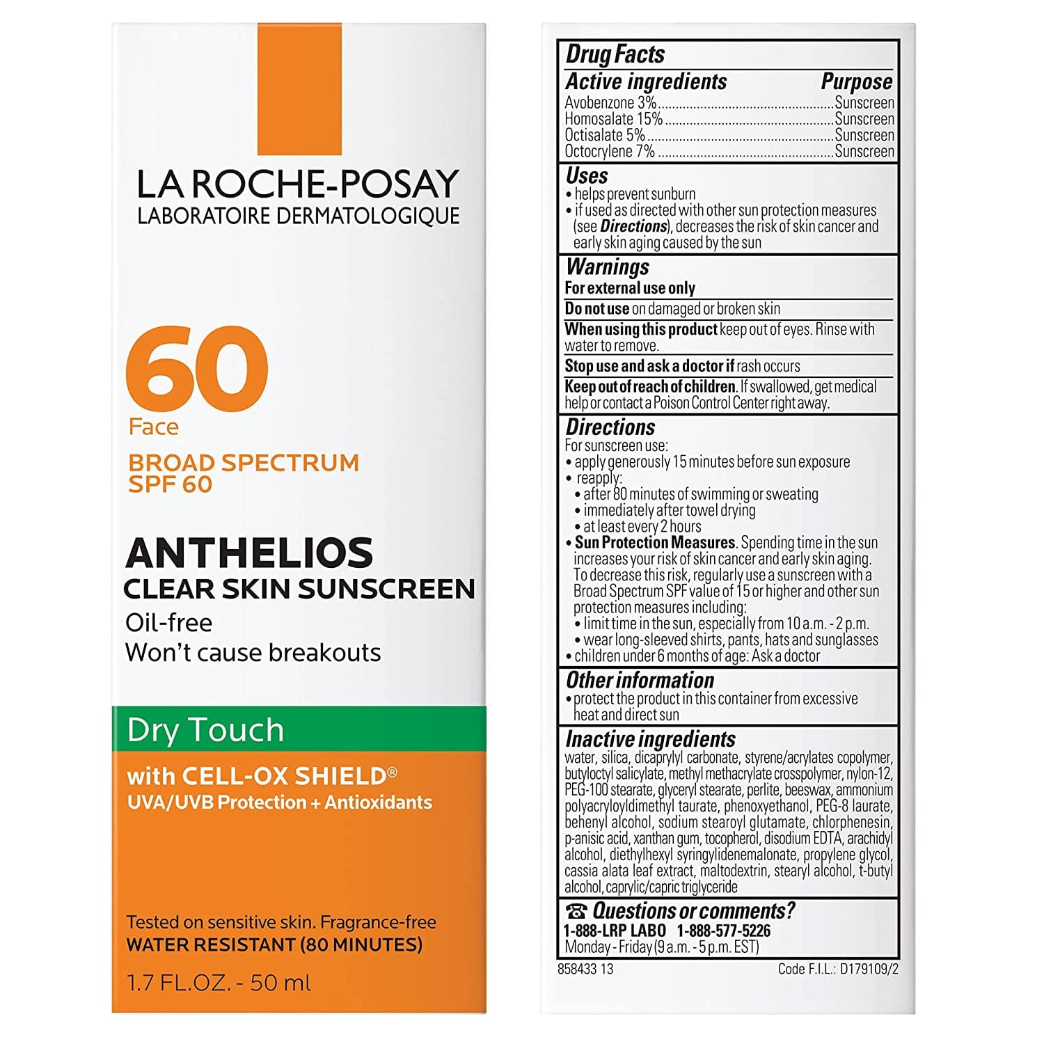 La Roche Posay - SPF 60 - 0.15 Pounds Sunscreen Cream Dry Touch (50mL)