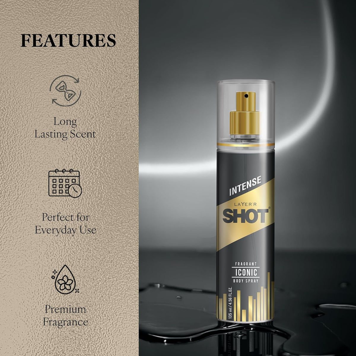 Layer'r SHOT Gold Iconic Deodorant Body Spray for Men 135ml 135 ml (Pack of 1)