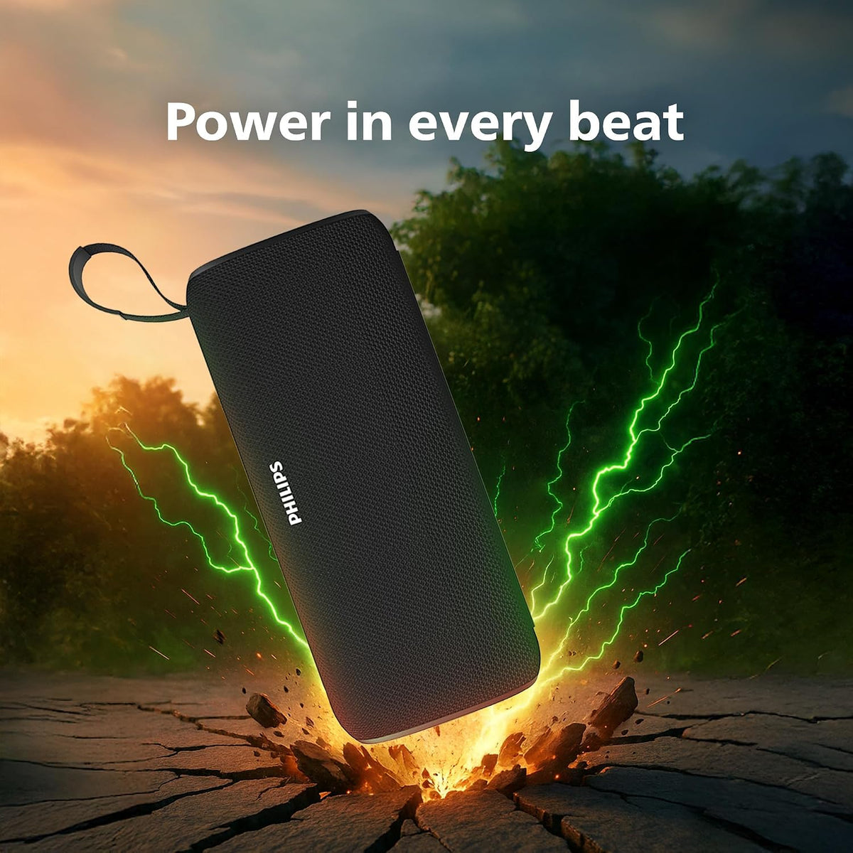 PHILIPS Audio TAS2400BK Portable Bluetooth Speaker with Stereo Sound, 32W RMS, 2400mAh Rechargeable Battery, BT v5.3 Connectivity, IPX4 Waterproof, Supports TF/
